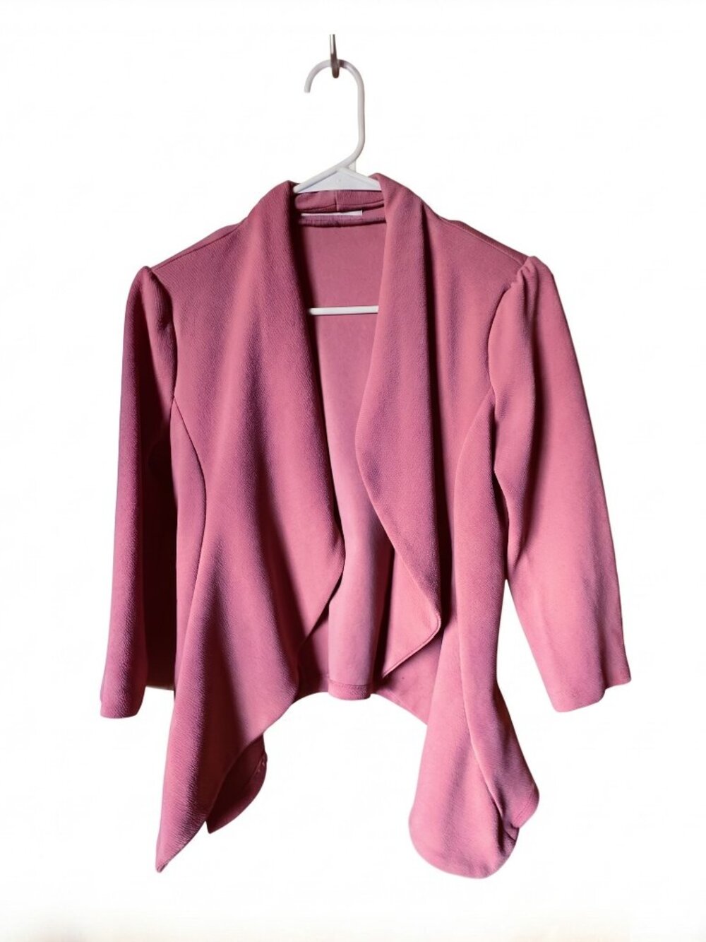 Doublju Mauve Pink Open Drape-Front Cropped Blazer Jacket, Size L